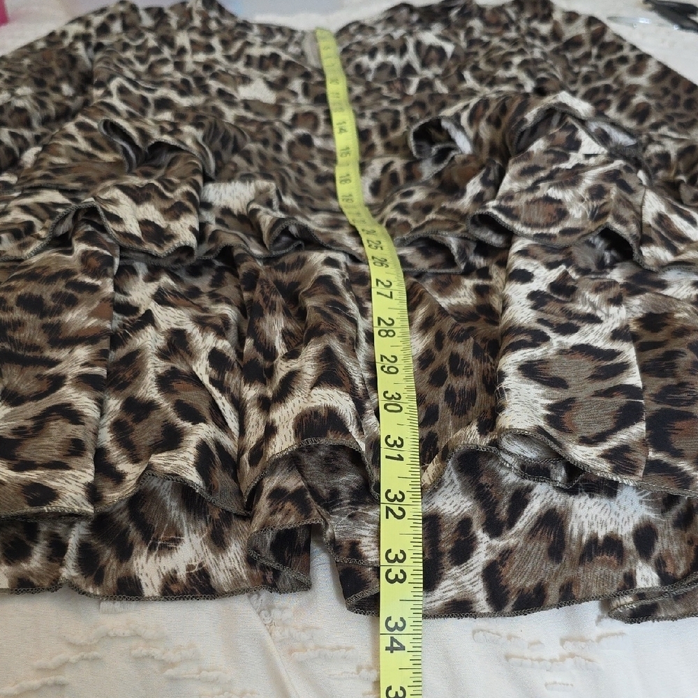 Cupshe Leopard Mini Dress Tiered Flounce & Ruffle Bishop Sleeve Brown Sm Mobwife - Picture 5 of 6
